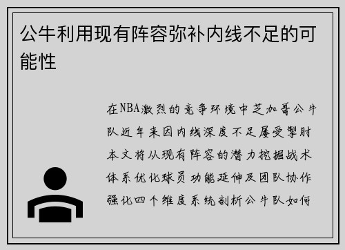 公牛利用现有阵容弥补内线不足的可能性