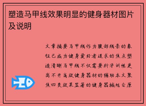 塑造马甲线效果明显的健身器材图片及说明