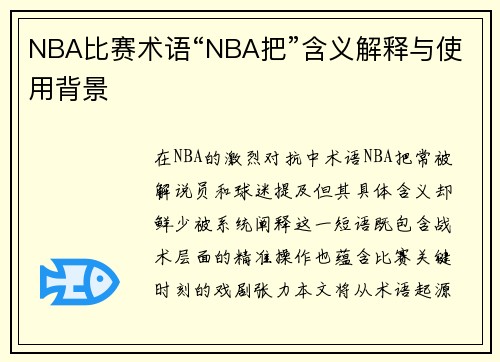 NBA比赛术语“NBA把”含义解释与使用背景
