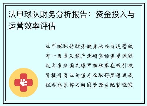 法甲球队财务分析报告：资金投入与运营效率评估